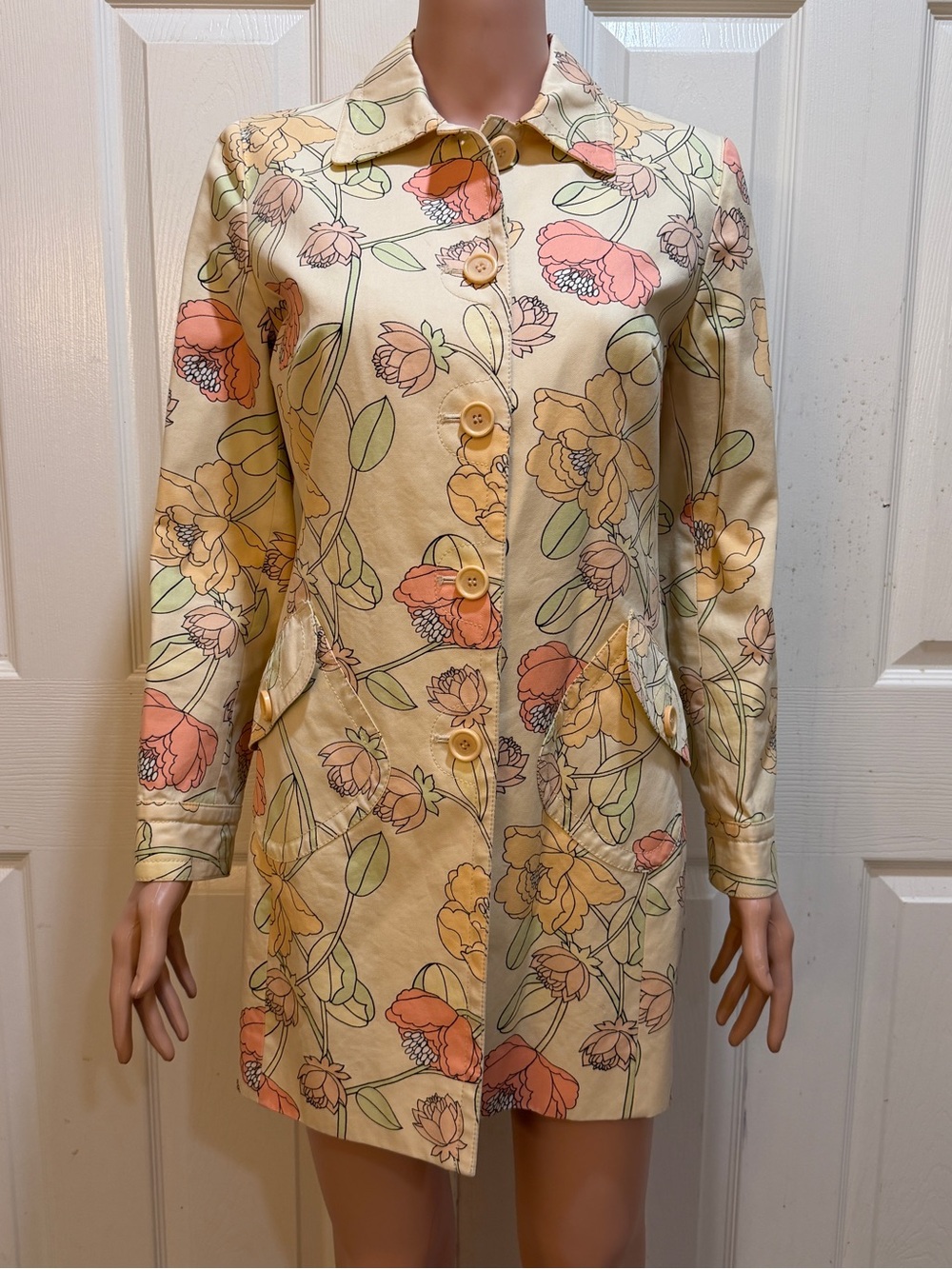 Vintage 90s Ann Taylor LOFT Floral Trench Coat Jacket